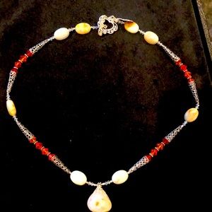 Mookaite, silver and swarovski crystal necklace